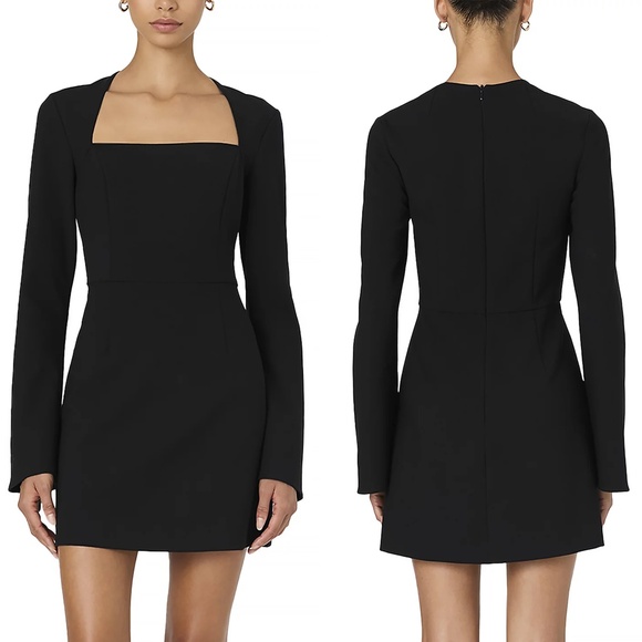 NEW FRENCH CONNECTION Black WHISPER Bell Sleeve SQUARE NECK Mini DRESS US 8 - Picture 1 of 16